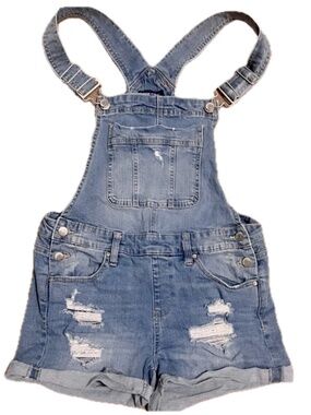 Juniors size 7 Blue Spice Distressed Short Overalls